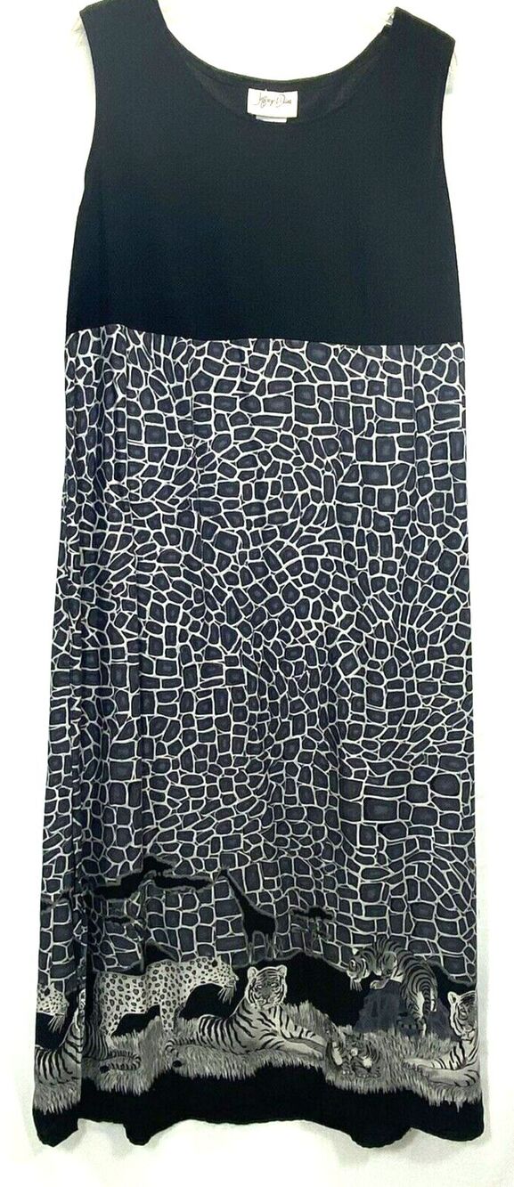 Jeffrey & Dara Women Dress 20 Length 52" Black Sleeveless Top Animal Print Skirt